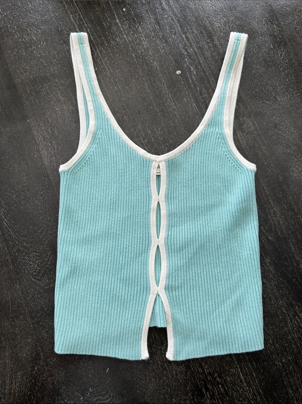 Abercrombie & Fitch Aqua Ribbed Tank With White Trim